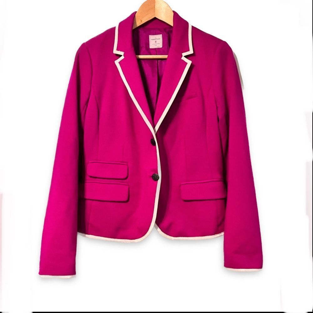 GAP The Academy Fuschia Blazer with White Trim Tailored Pink Suit Jacket Size 8